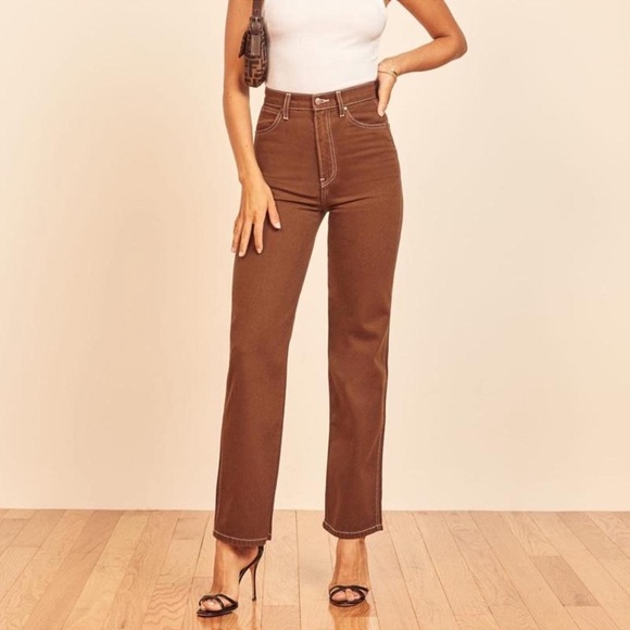Reformation Cowboy High Rise Straight Jeans Chocolate Brown Size 23